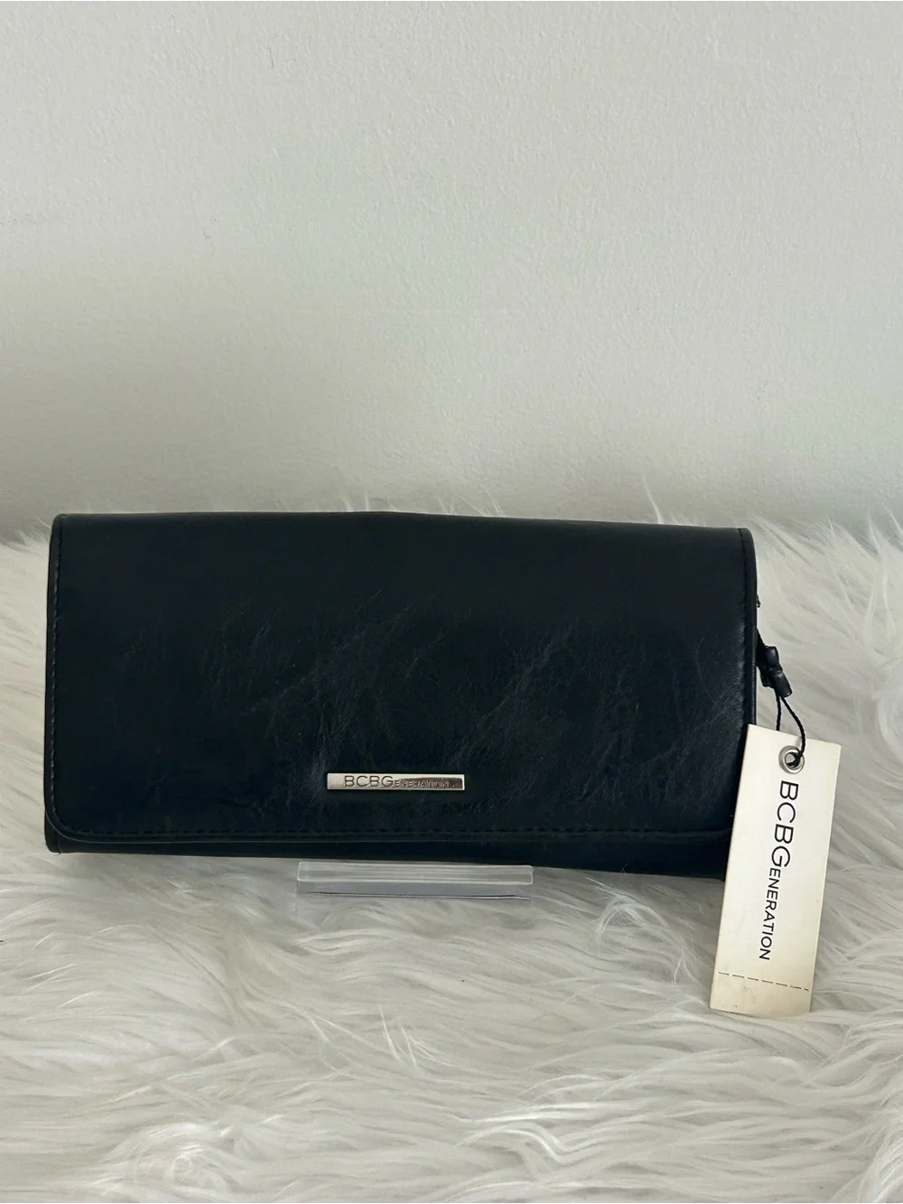 BCBGeneration Black Vegan Leather Zip Around Wristlet Wallet Clutch NWT